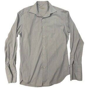 Ermenegildo Zegna Dress Shirt Men's 16.5/42 Blue Striped Long Sleeve Button Up